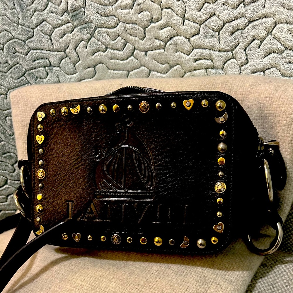Lanvin black leather crossbody purse